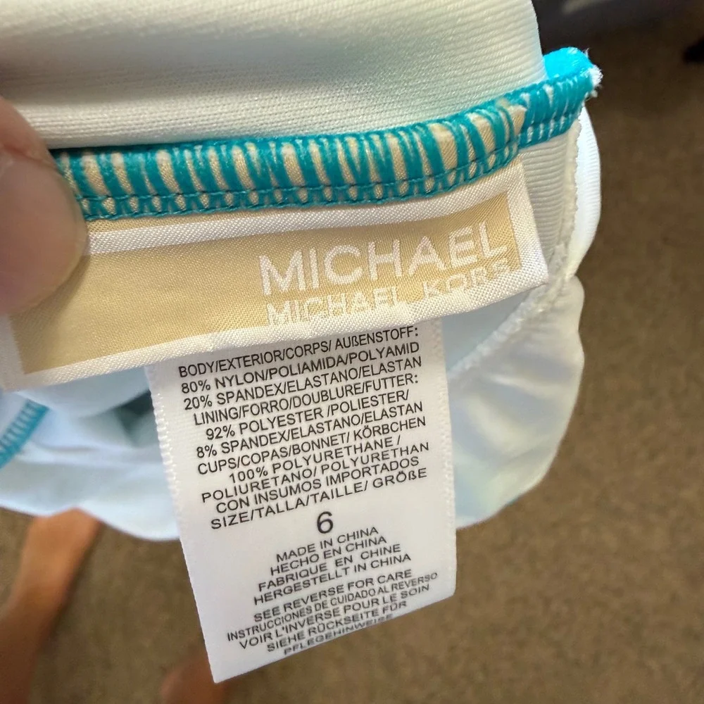 Michael Kors One Piece Swimsuit Womens 6 Teal Floral Ruffle V-Neck Excellent